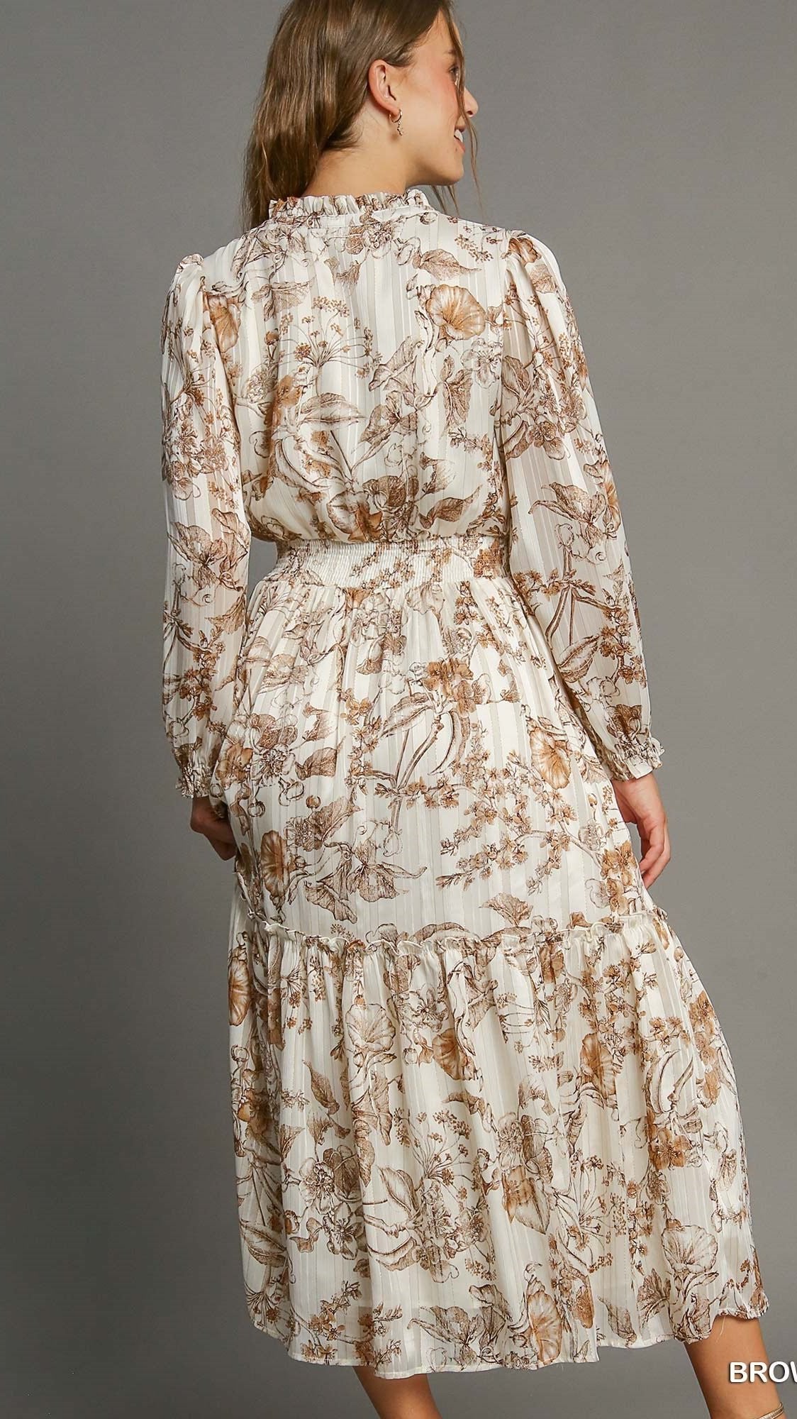 Autumn Floral Midi Dress