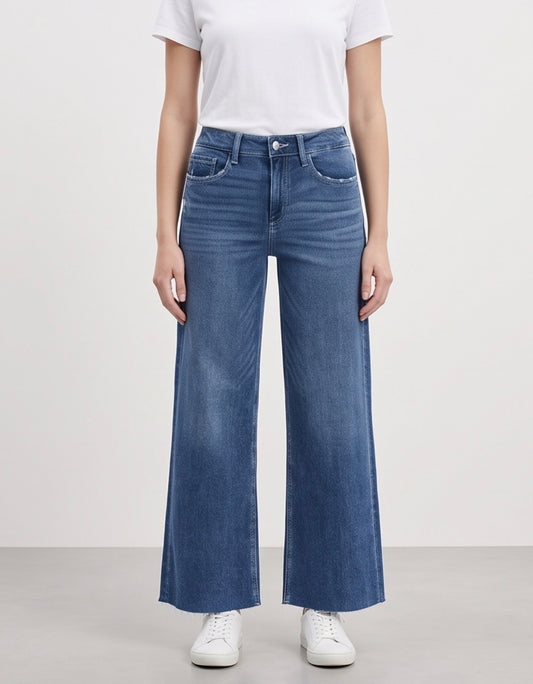 Flying Monkey High Rise Clean Cut Raw Hem Wide Leg Jeans