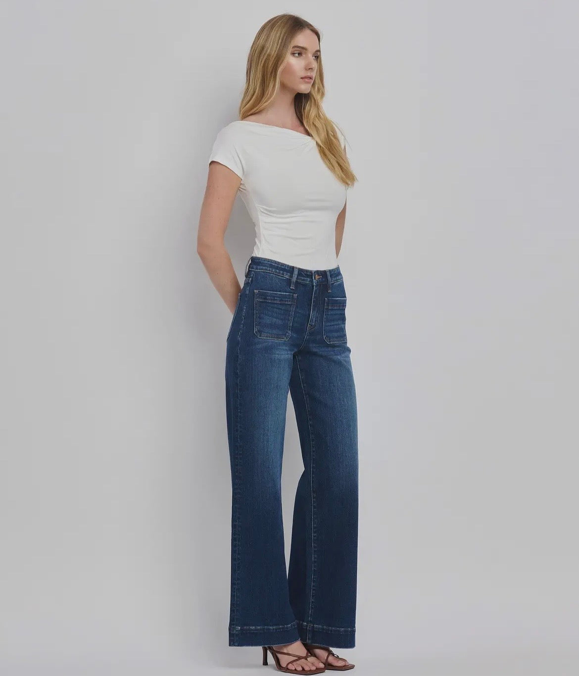 Flying Monkey High Rise Patch Pocket Trouser Jeans - 32” Inseam