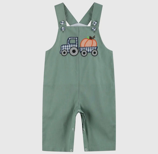 Green Truck Appliquéd Overalls