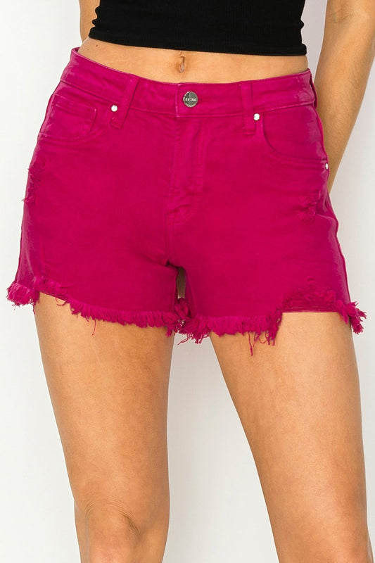 Risen Tummy Control Frayed Hem Shorts