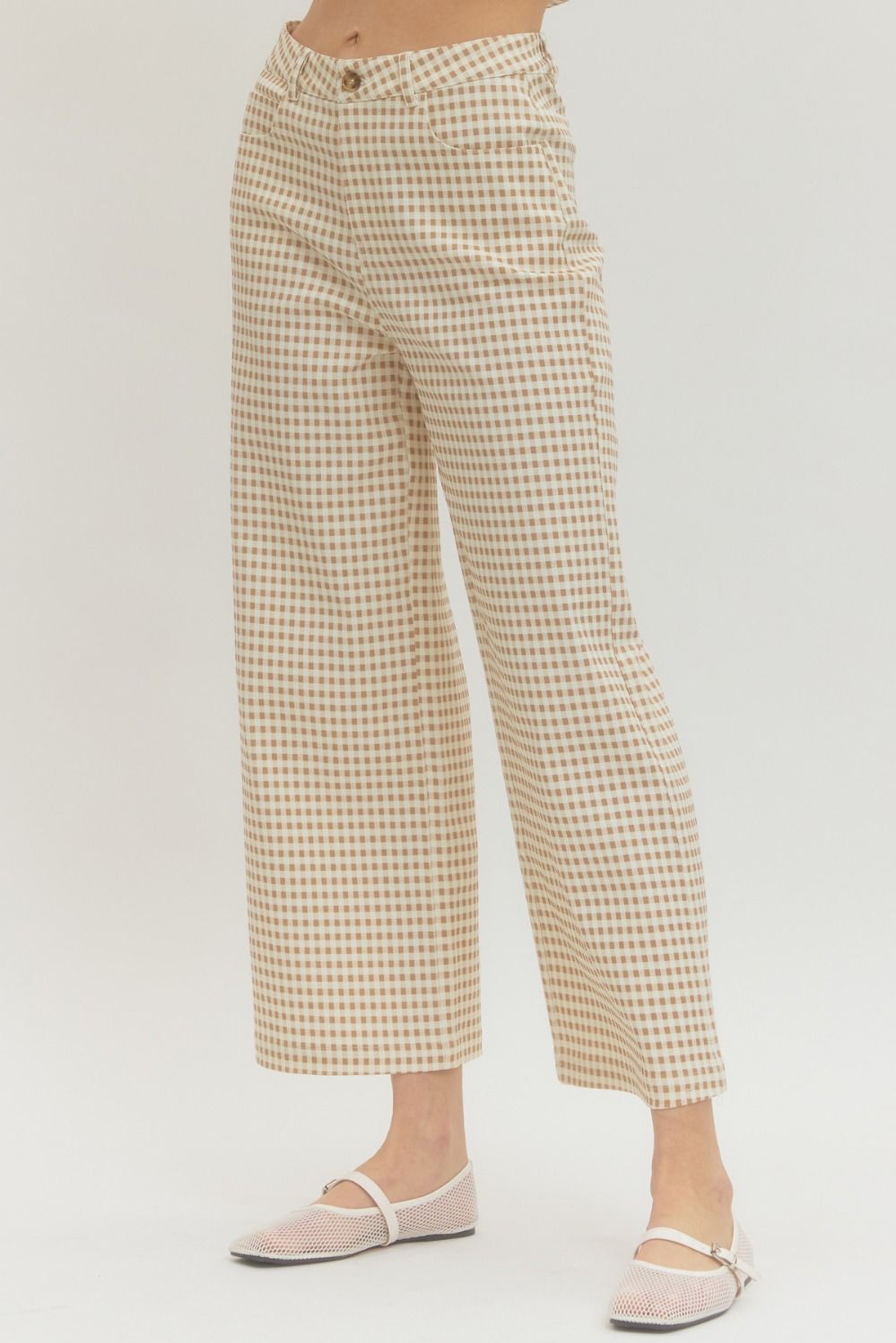 Entro Tan Gingham Checked Pants