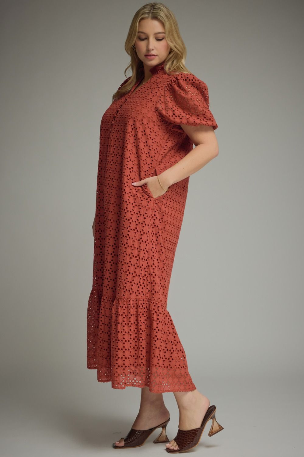 The Dennie Eyelet Rust Plus Size Dress