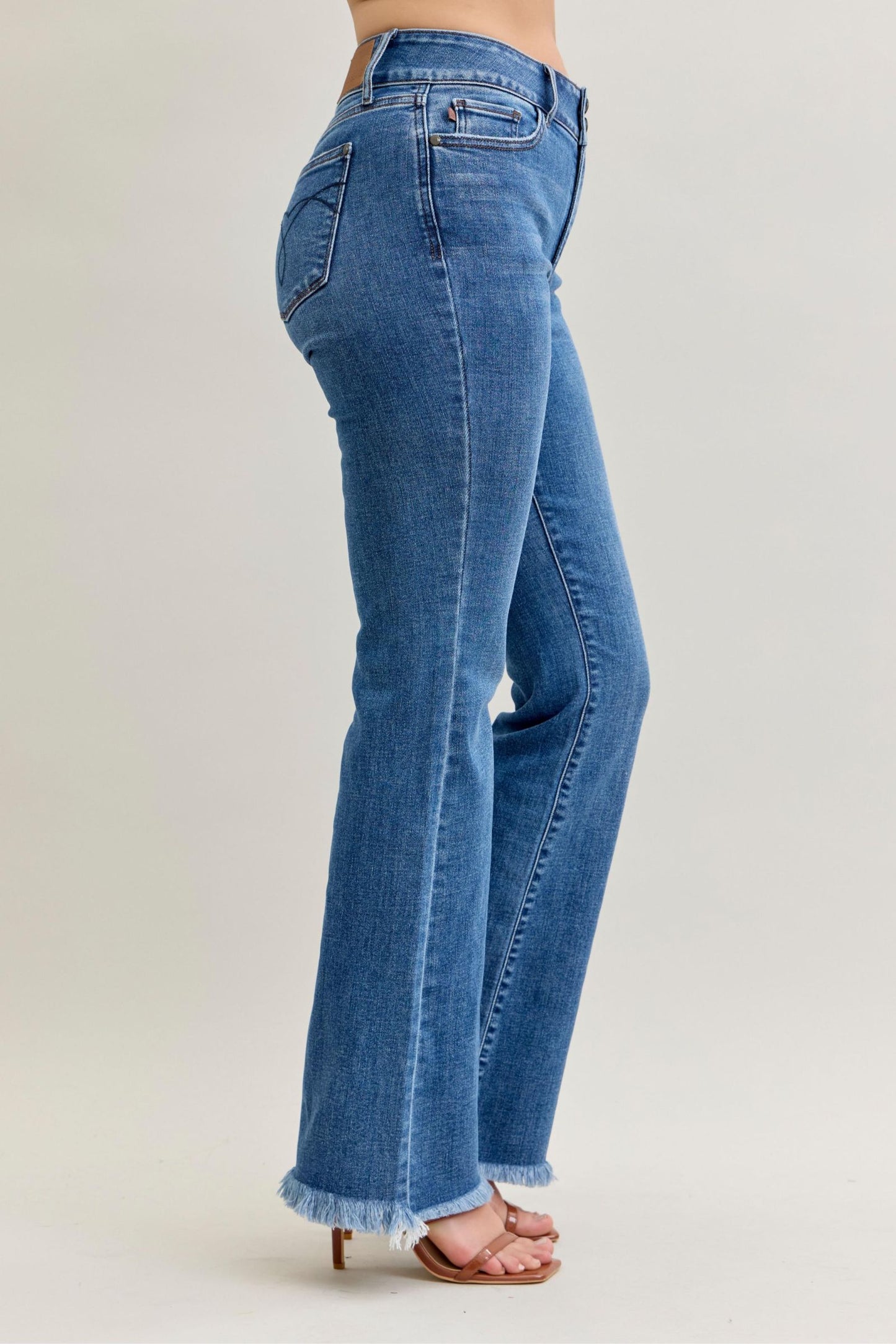 Judy Blue High Waist Bootcut Double Button WB & Frayed Hem