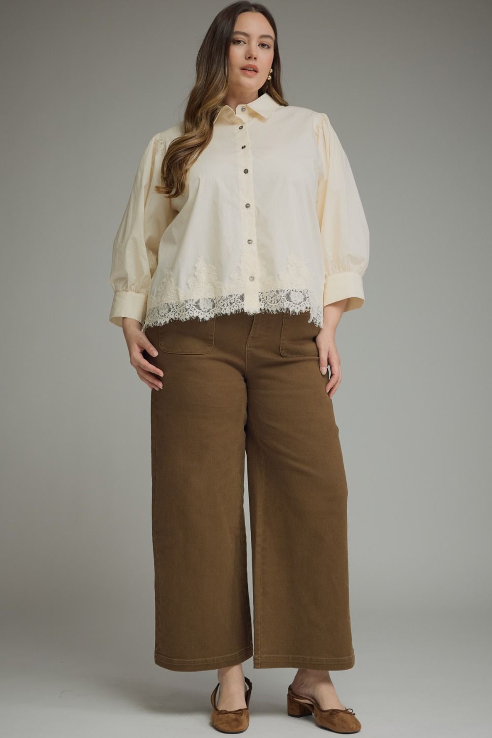 Entro Wide Leg Plus Size Pants with Horsebit Detail