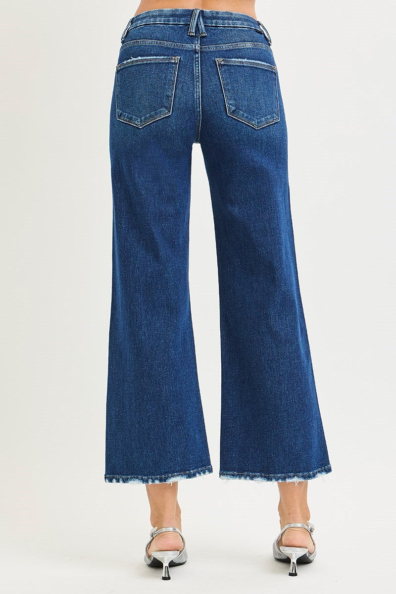 Risen Tummy Control 4 Way Stretch High Rise Crop Wide Leg Jeans (Misses and Plus Sizes)