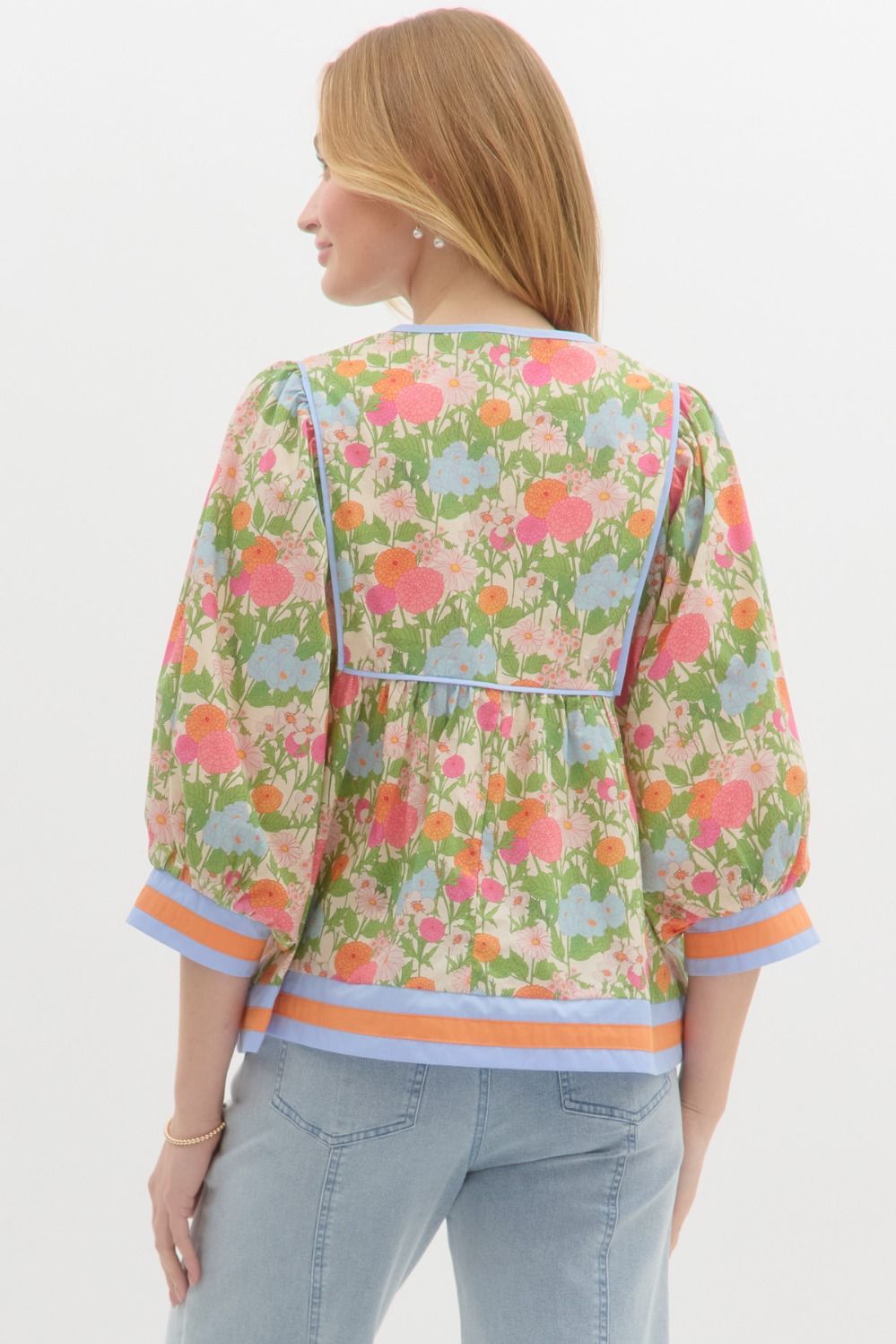 Marigold Floral Plus Size 3/4 Sleeve Top