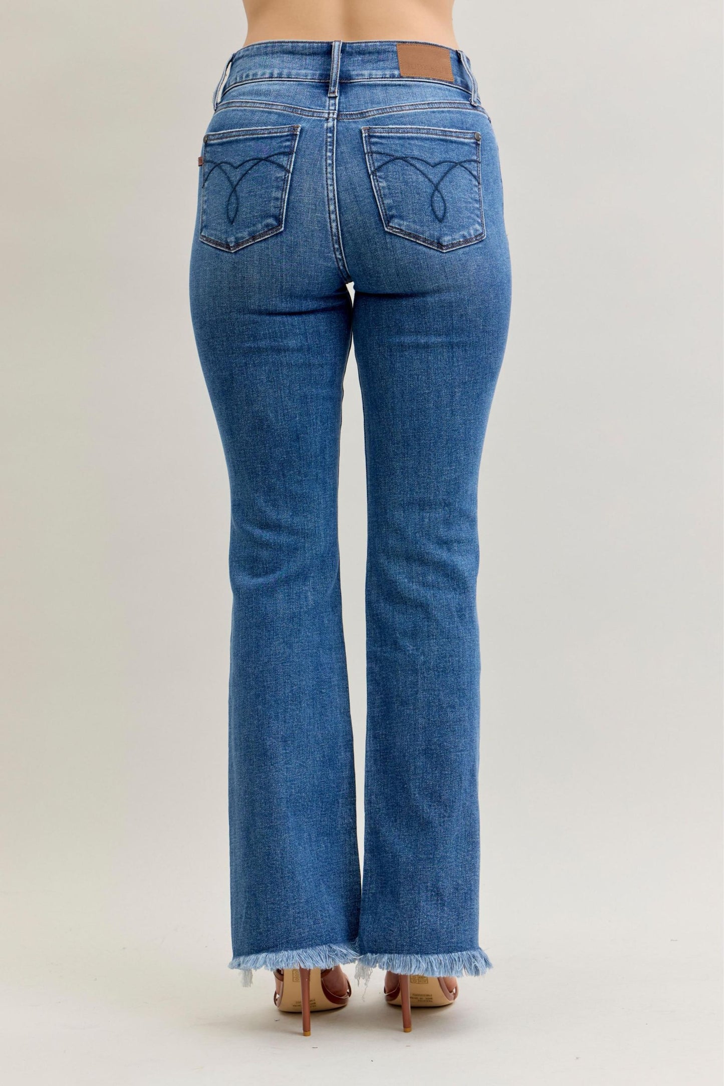 Judy Blue High Waist Bootcut Double Button WB & Frayed Hem