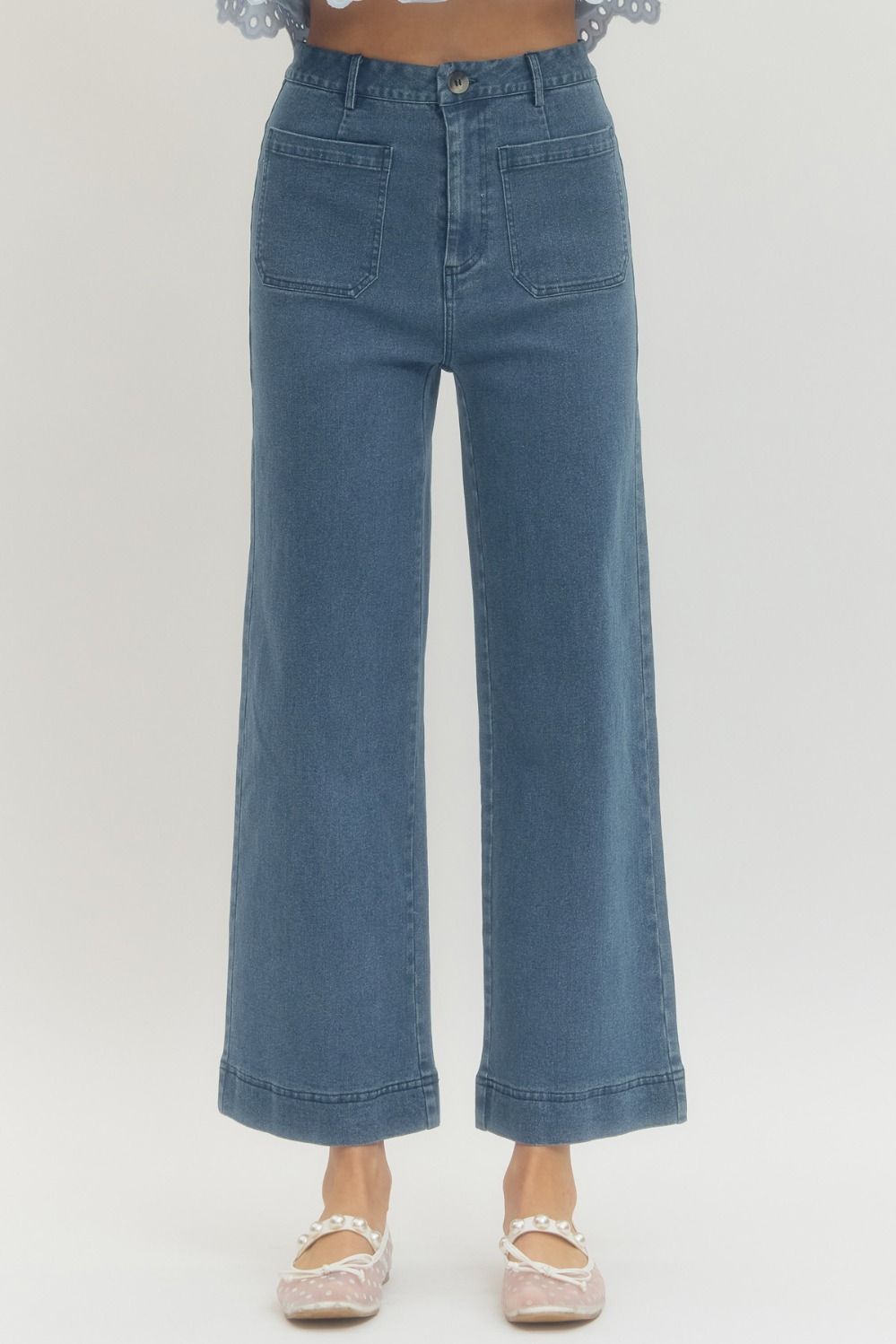 Entro Dark Denim Patch Pocket Cropped Pants