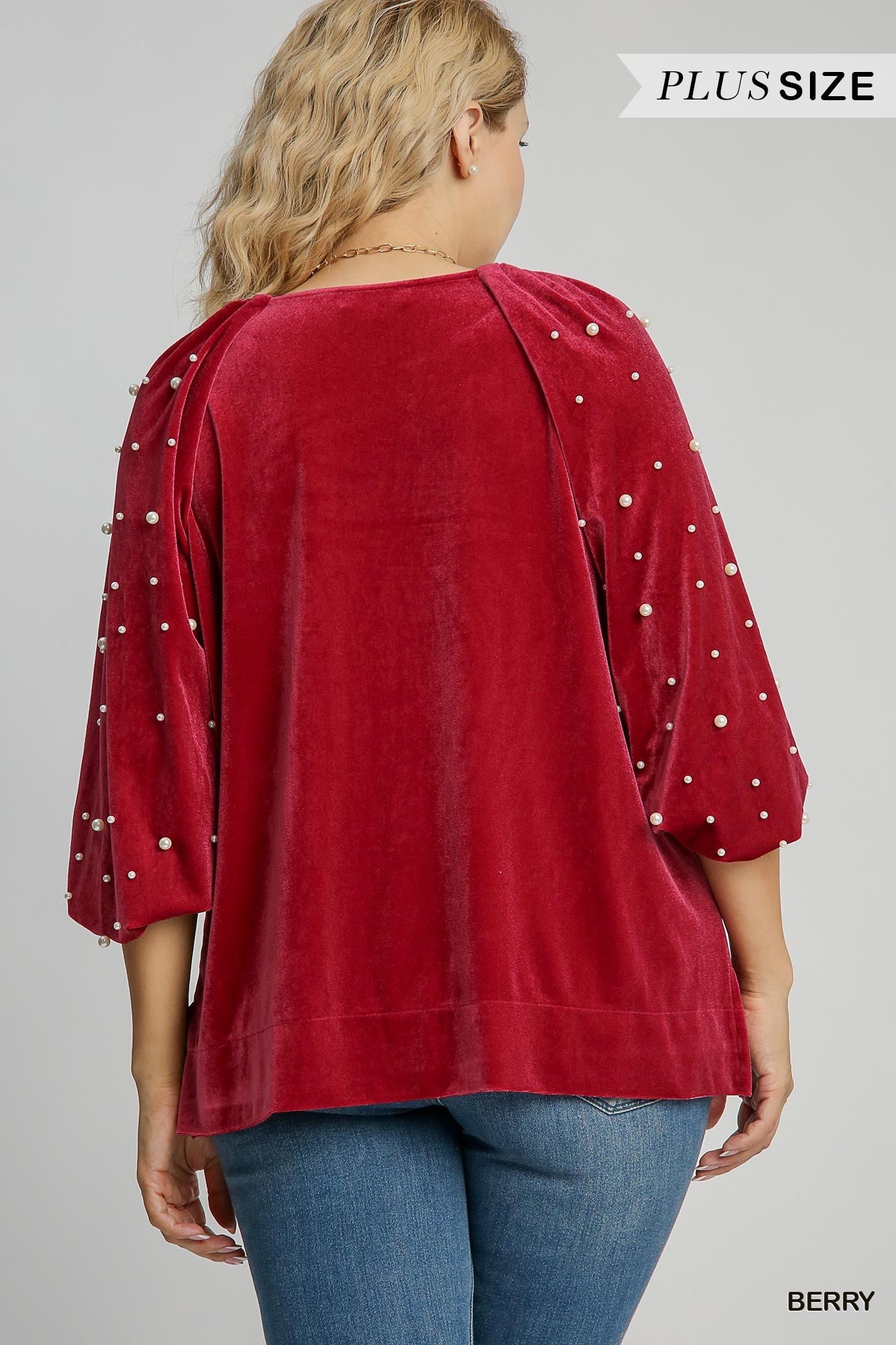 Eleanor Pearl Embellished Plus Size Velvet Top