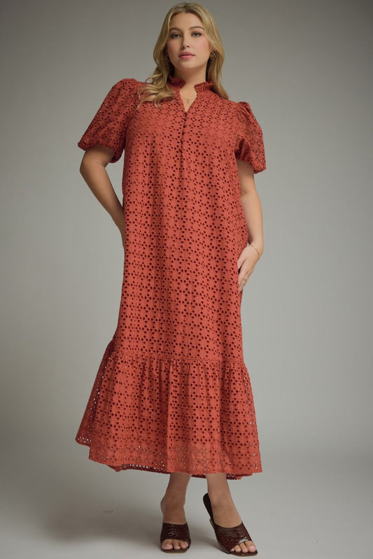 The Dennie Eyelet Rust Plus Size Dress