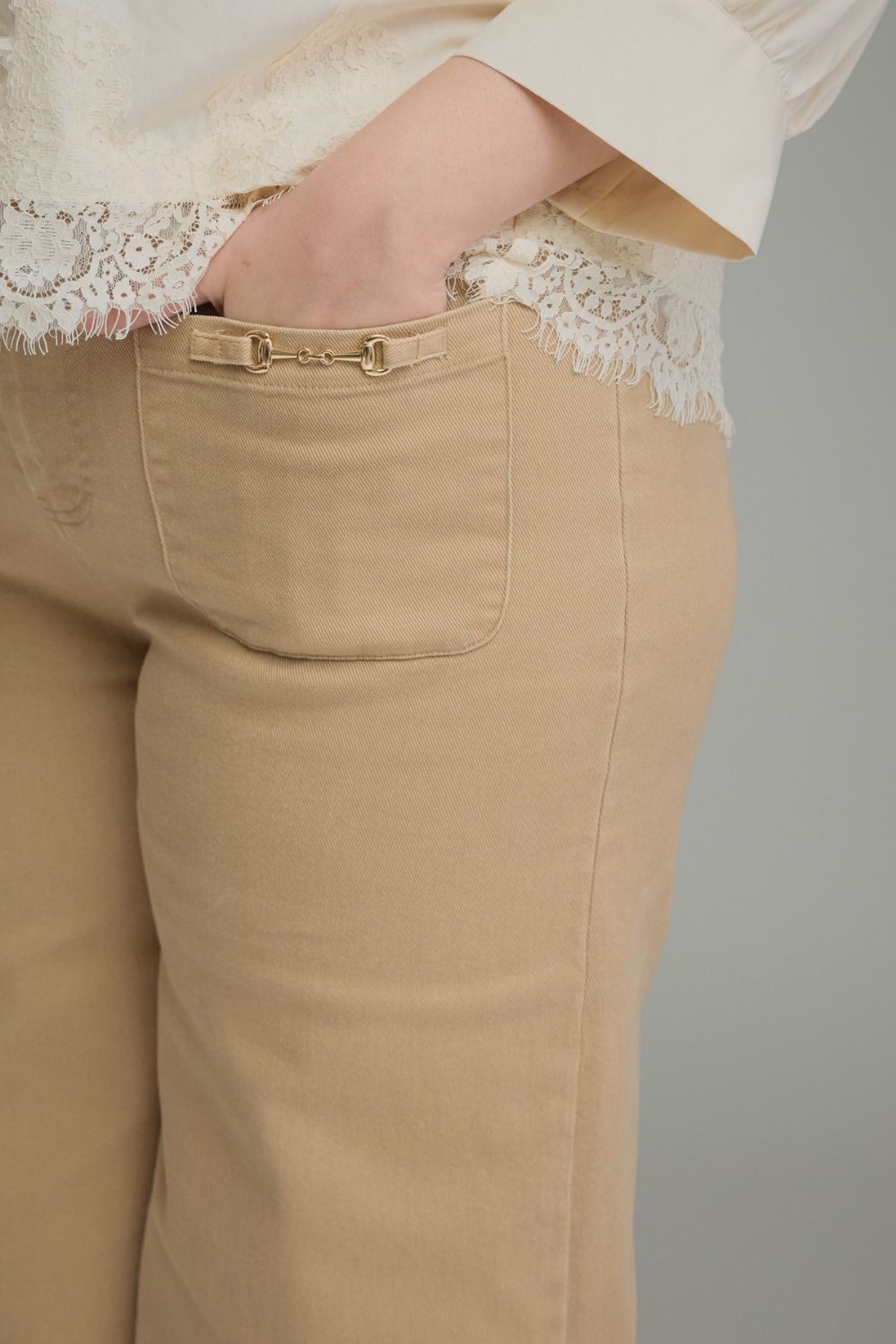Entro Wide Leg Plus Size Pants with Horsebit Detail