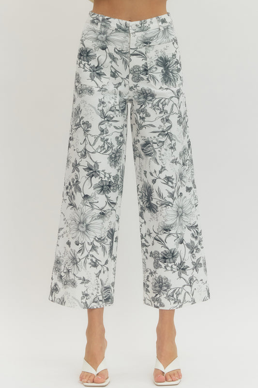 Entro Black Floral Patch Pocket Wide Leg Pants