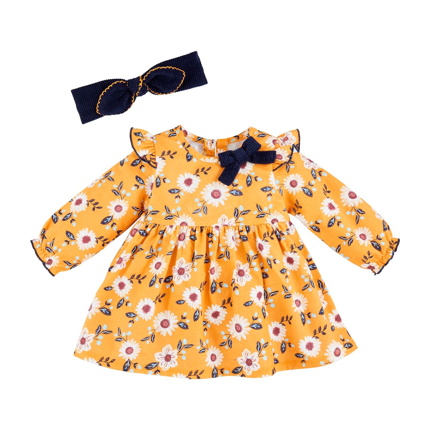 Mud Pie Flower Flannel Dress and Headband Set