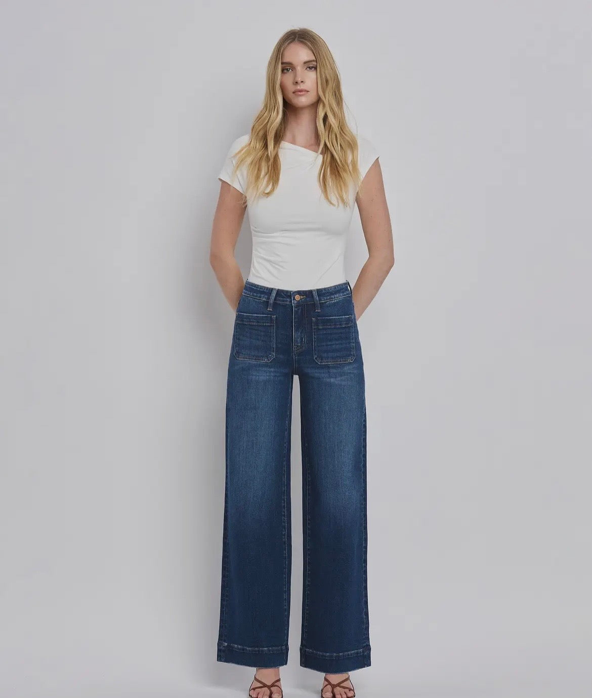 Flying Monkey High Rise Patch Pocket Trouser Jeans - 32” Inseam