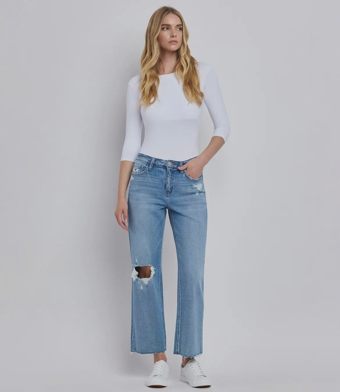 Flying Monkey High Rise Slim Wide Distressed Jeans