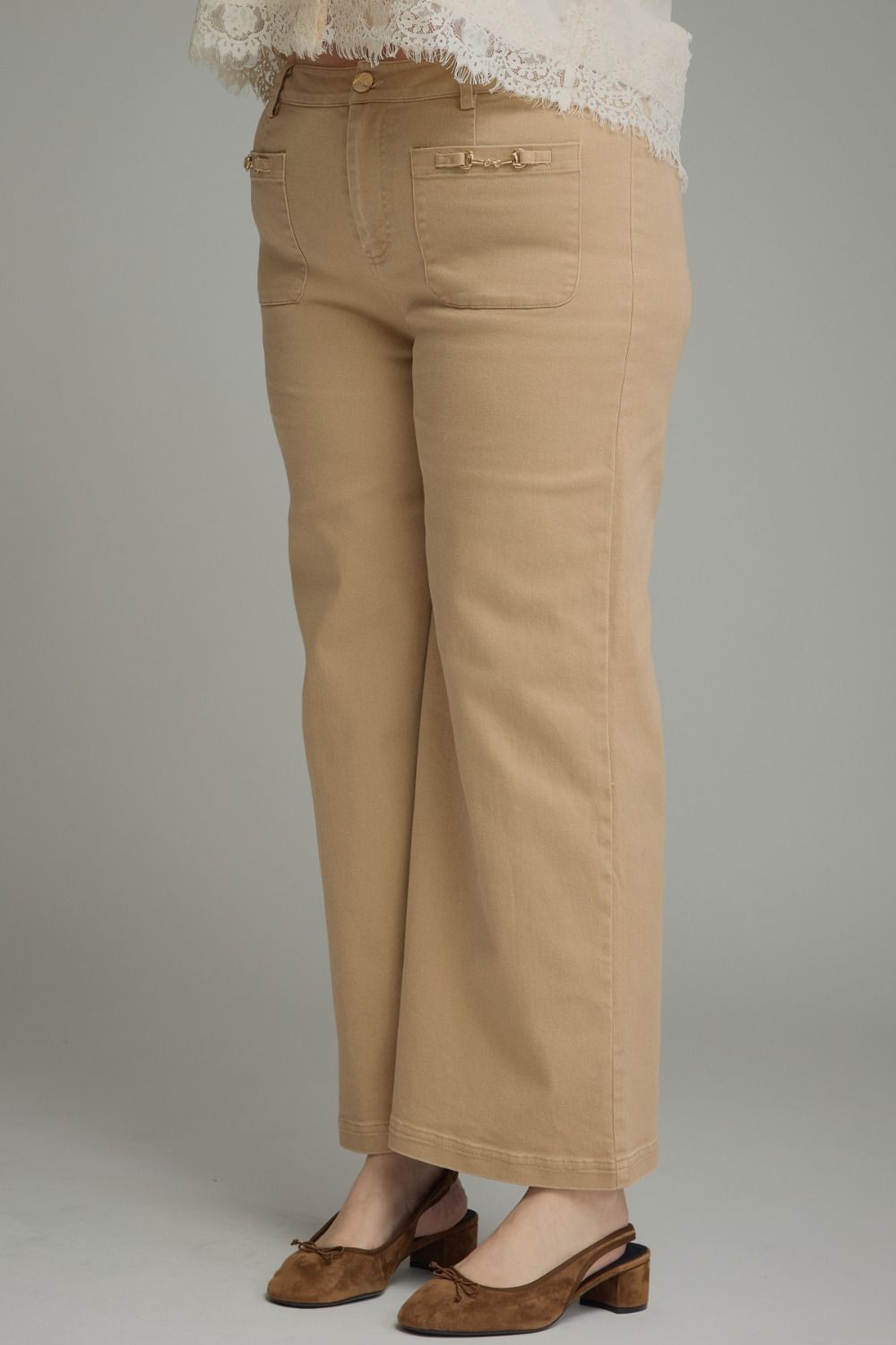 Entro Wide Leg Plus Size Pants with Horsebit Detail