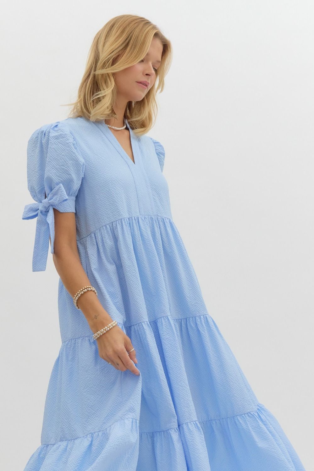 Liza Light Blue Tiered Dress