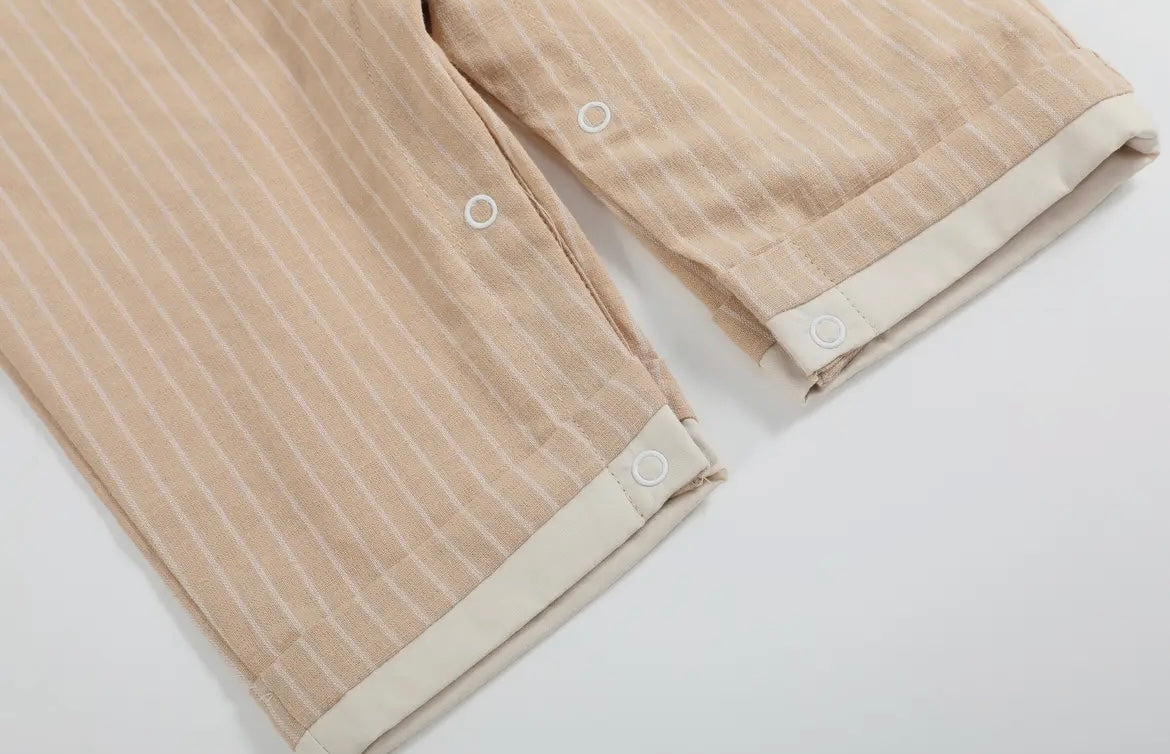 Lil Cactus Light Brown PinStripe Pumpkin Smocked Overalls