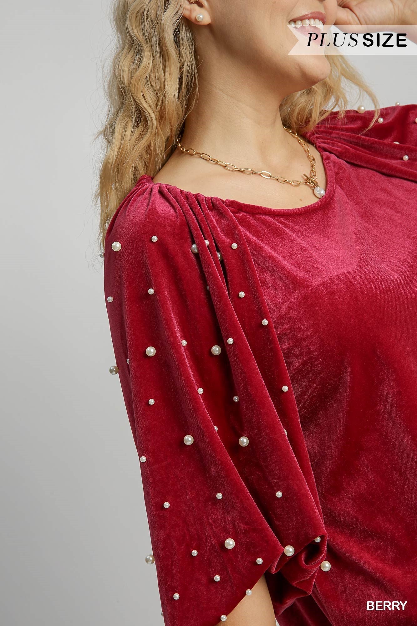 Eleanor Pearl Embellished Plus Size Velvet Top