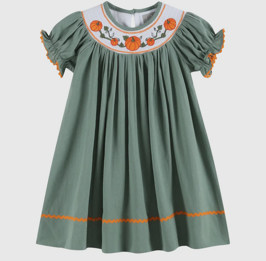 Sage Green Smocked Pumpkin Dress