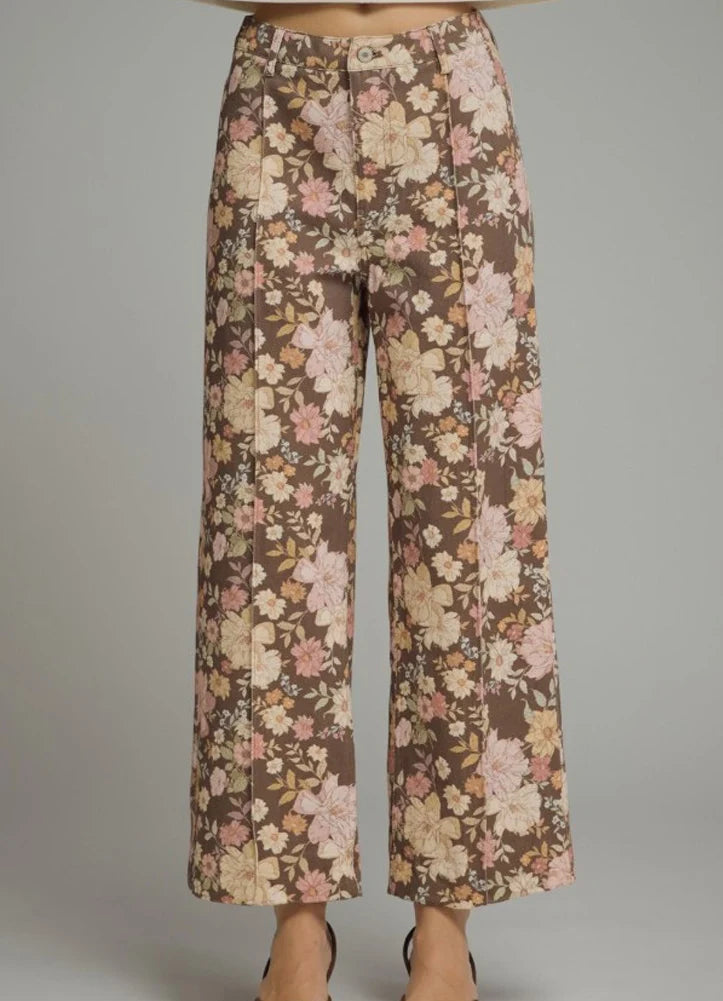Entro Floral Print Front Seam Pants