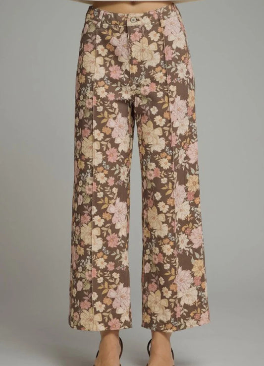 Entro Floral Print Front Seam Pants