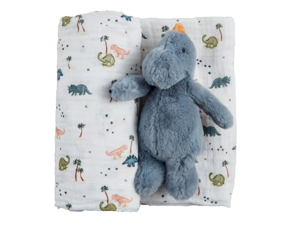 MudPie Dino Swaddle and Rattle