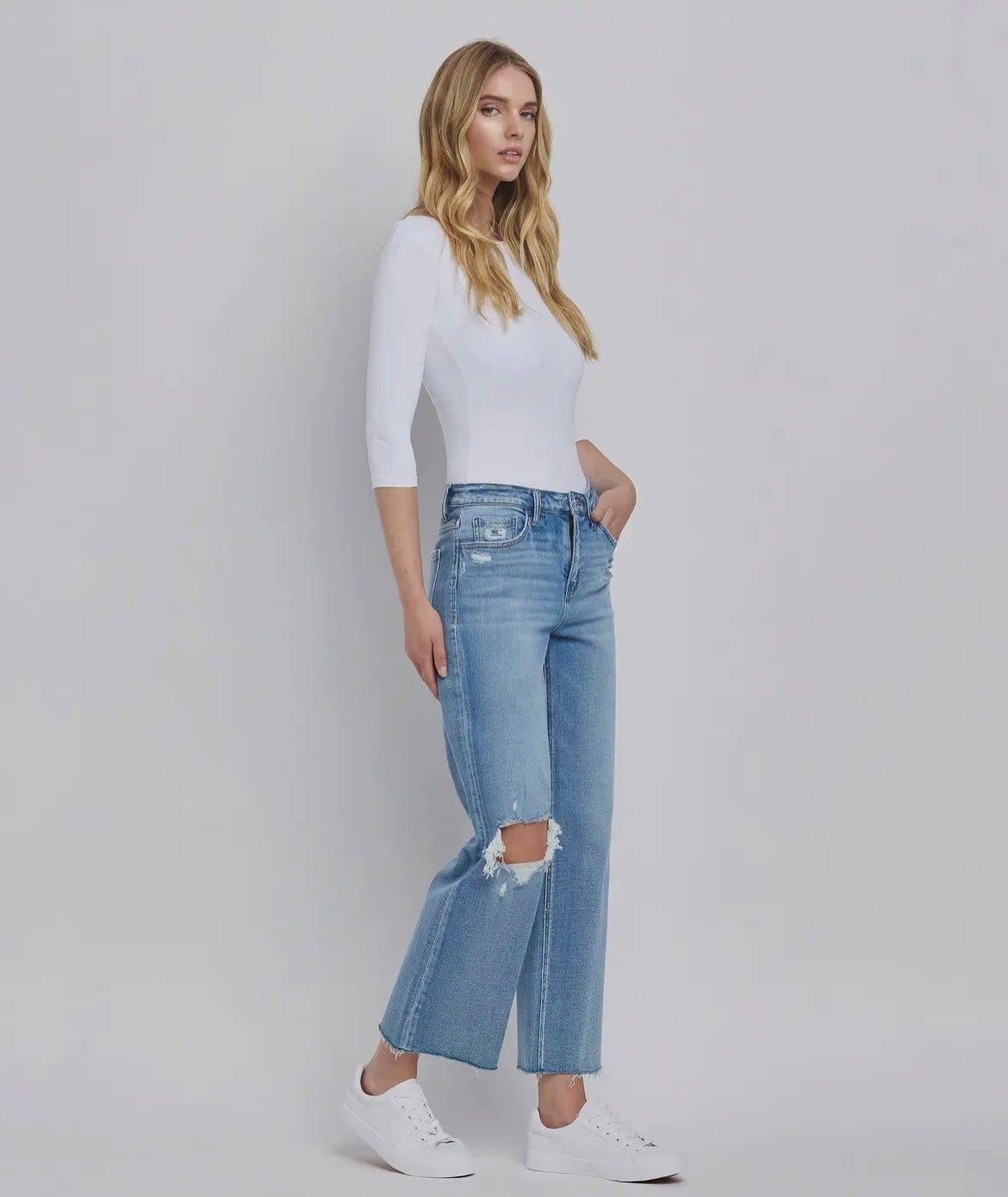 Flying Monkey High Rise Slim Wide Distressed Jeans