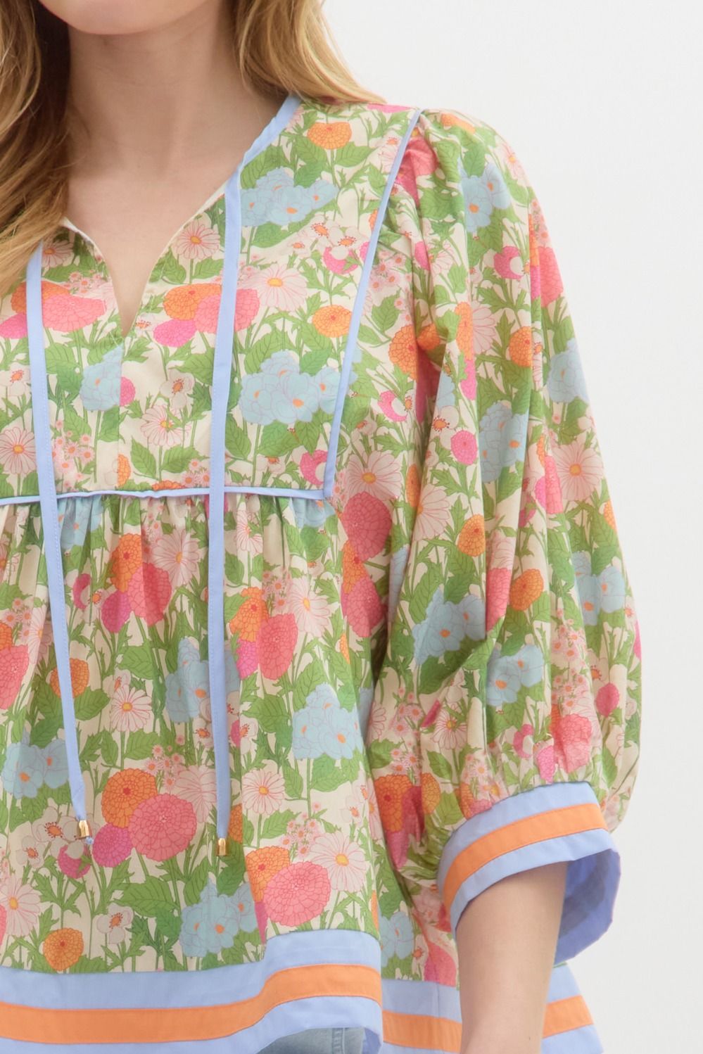 Marigold Floral Plus Size 3/4 Sleeve Top