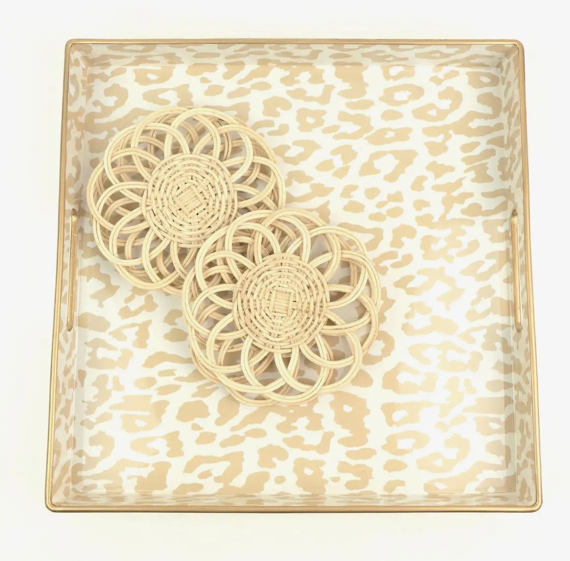 8 Oak Lane Natural Leopard Print Square Tray