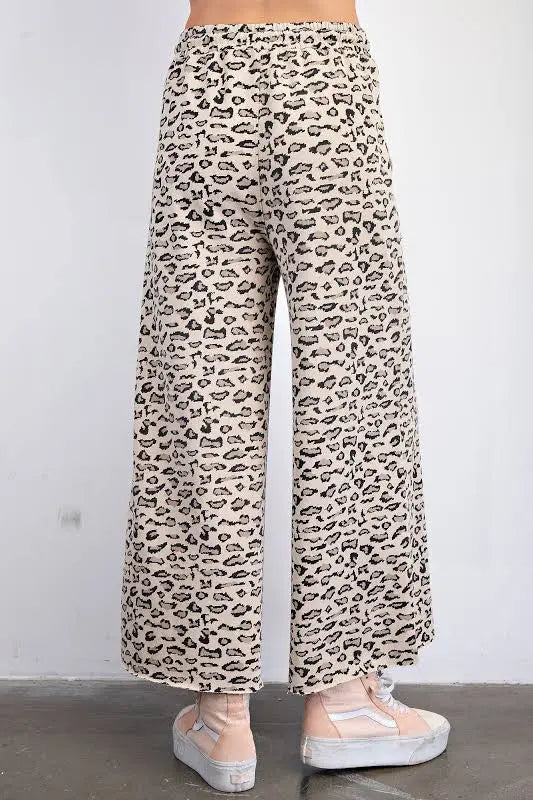 Easel Animal Print Mocha Terry Knit Pants