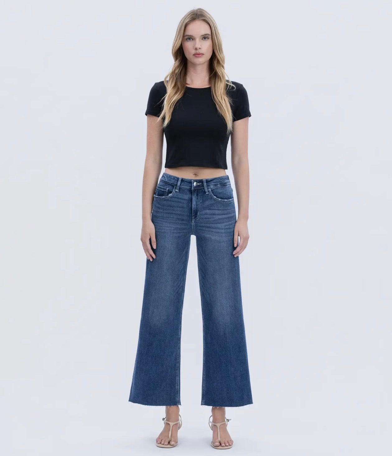 Flying Monkey High Rise Clean Cut Raw Hem Wide Leg Jeans