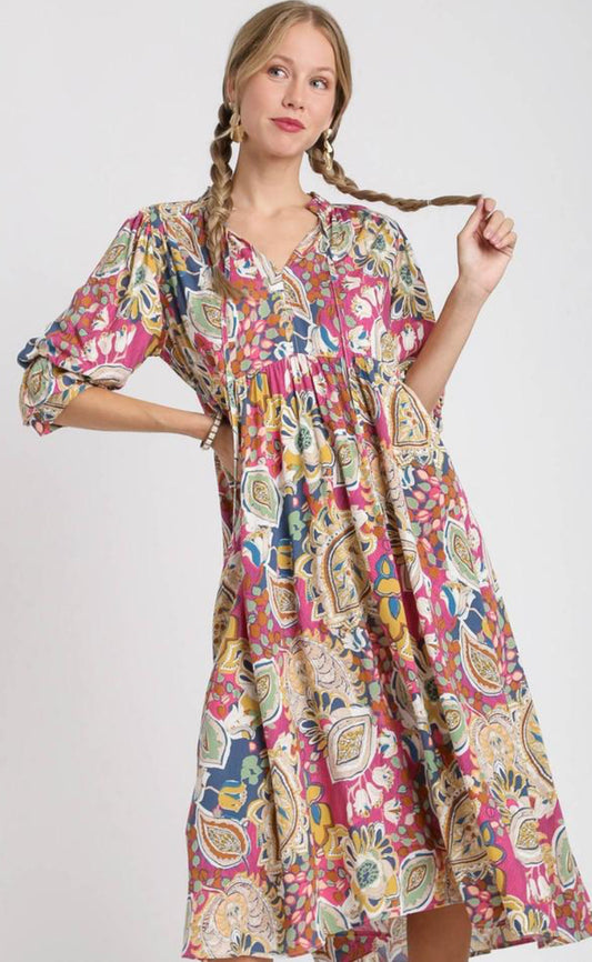 Island Adventures Pink Paisley Plus Size Midi Dress