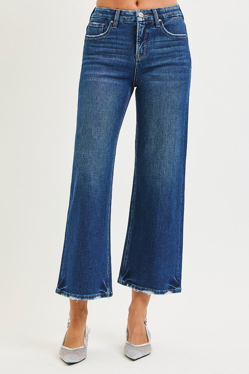 Risen Tummy Control 4 Way Stretch High Rise Crop Wide Leg Jeans (Misses and Plus Sizes)