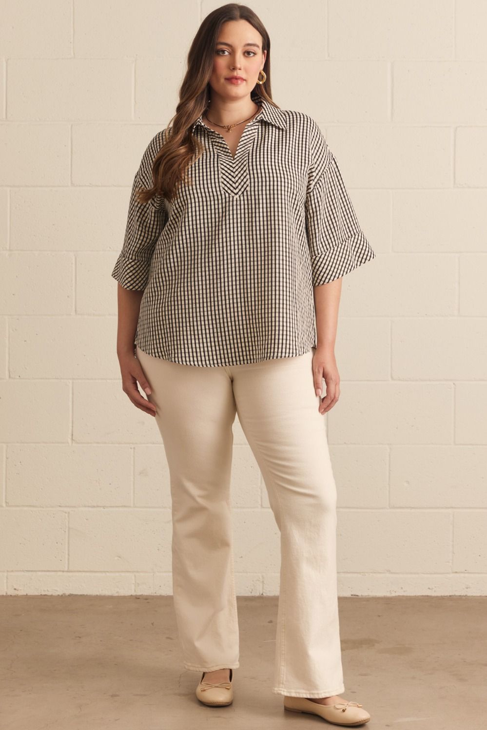 The Gavin Black Gingham Checked Plus Size Top