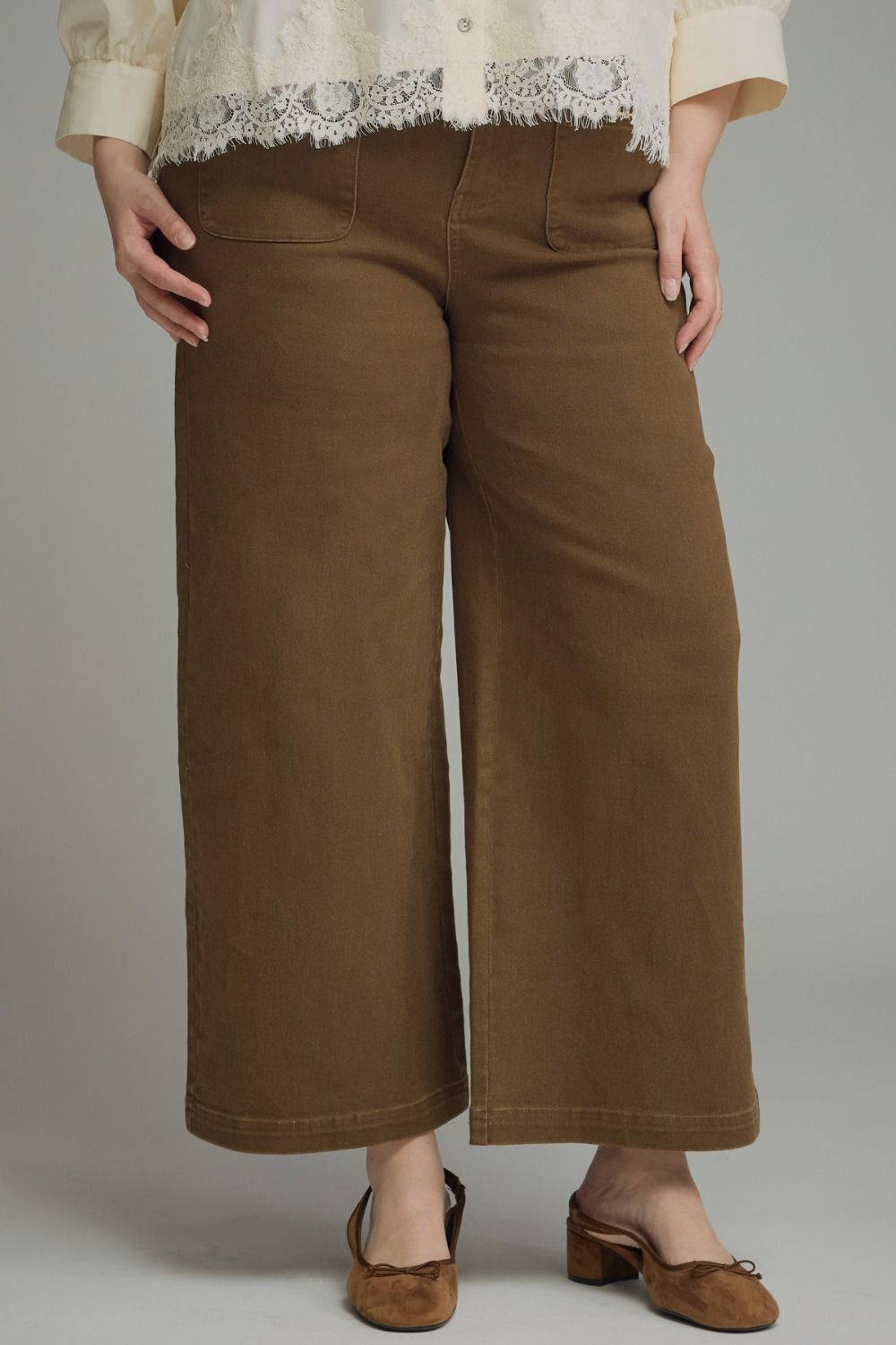 Entro Wide Leg Plus Size Pants with Horsebit Detail