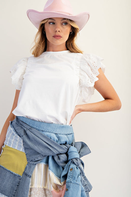 RayLee Eyelet Wing Sleeved Top