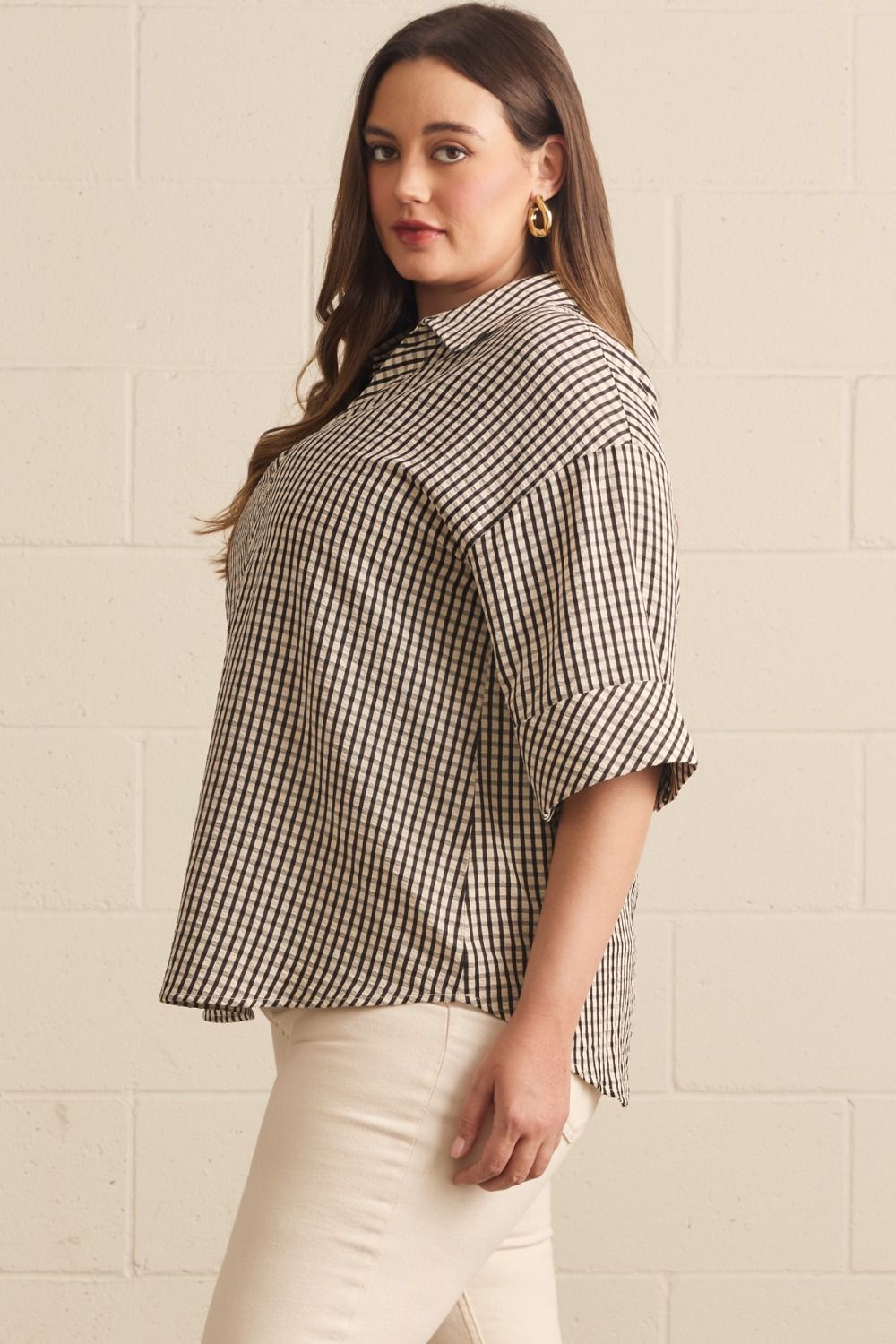 The Gavin Black Gingham Checked Plus Size Top