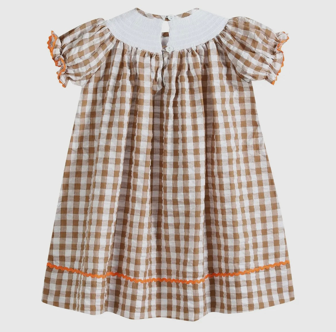 Brown Gingham Check Smocked Dress