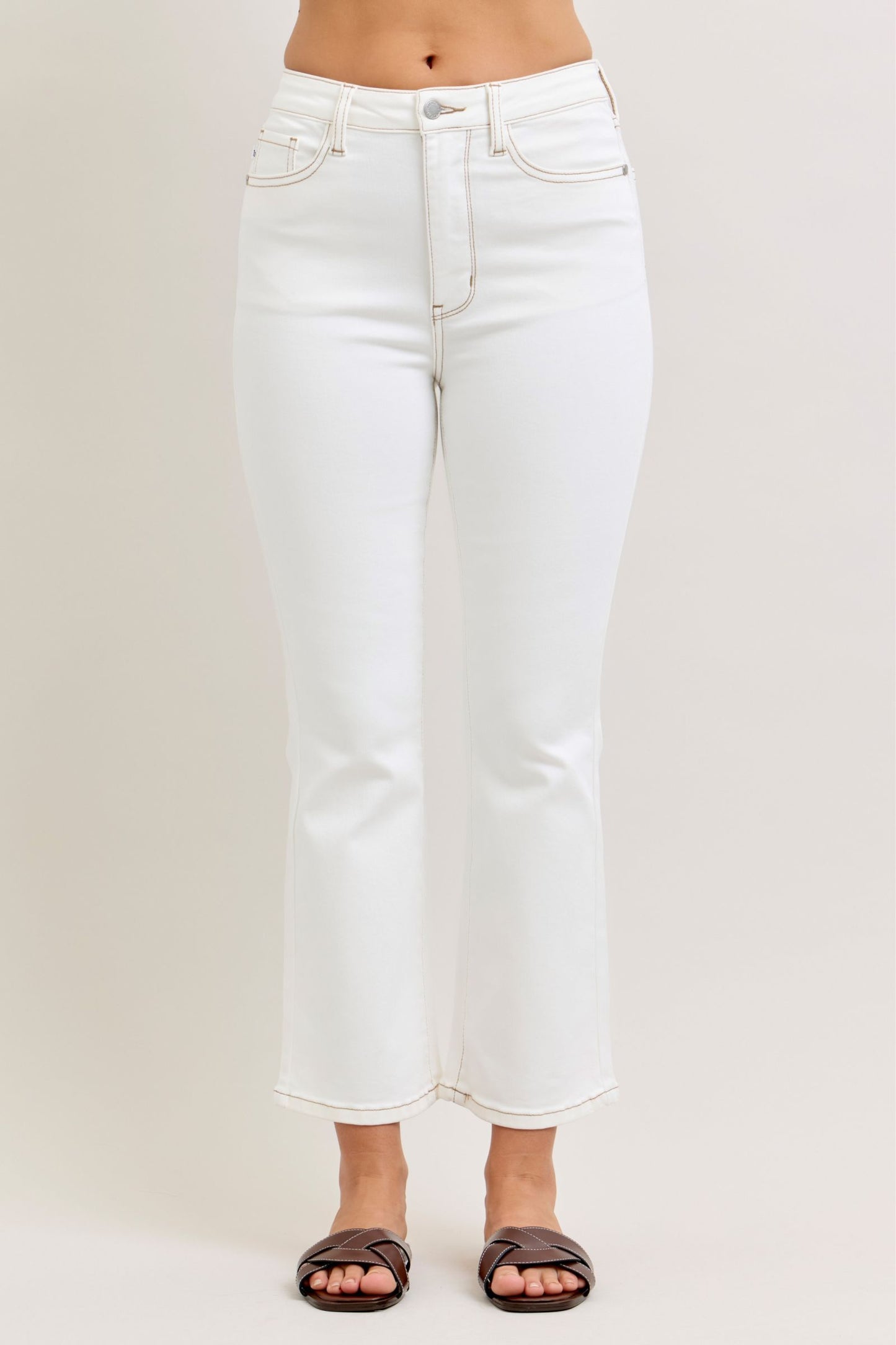 Judy Blue High Waist Kick Flare White Jeans