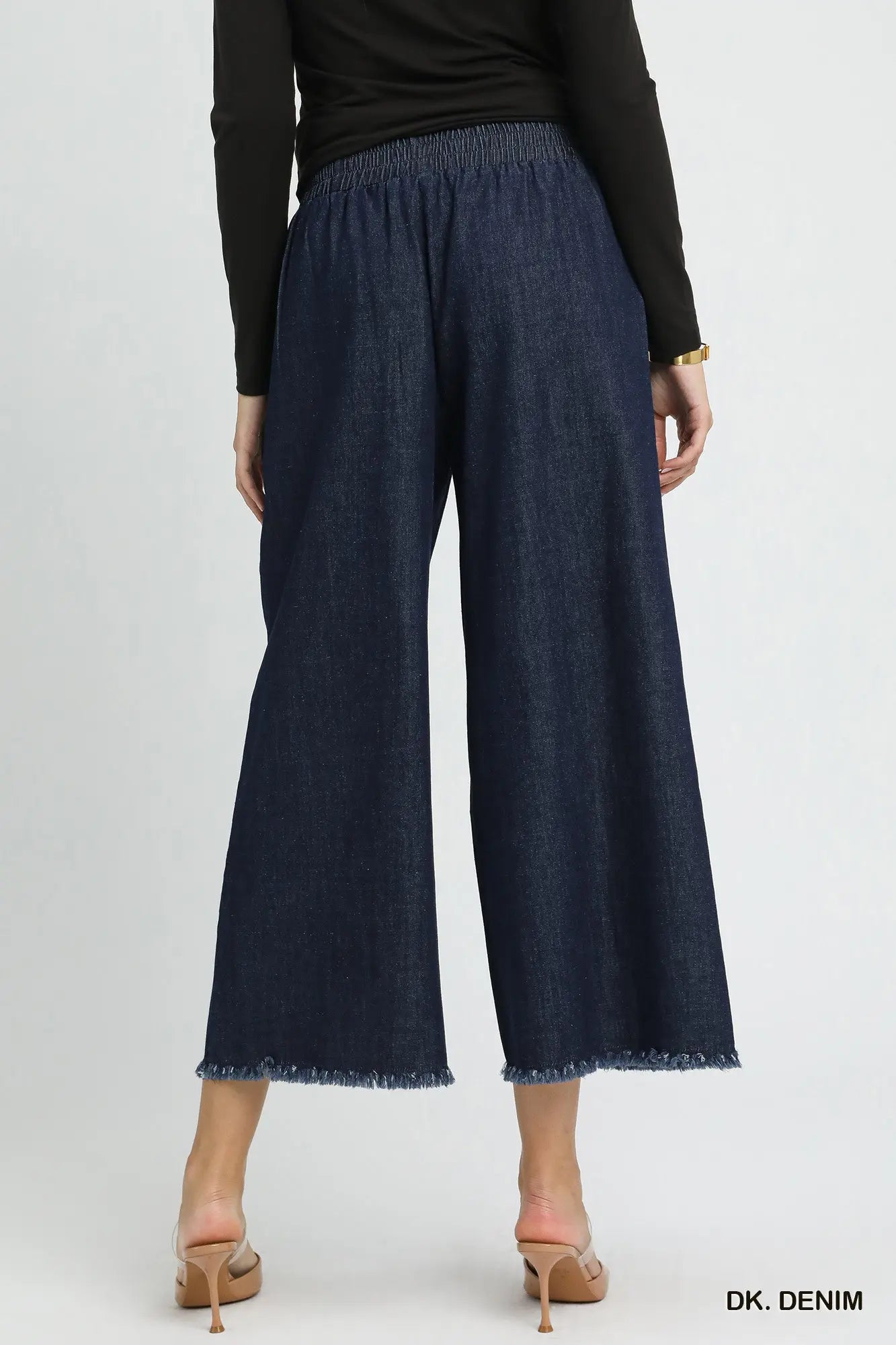 Umgee Washed Denim Pants with Fringed Hem (Misses and Plus Sizes Available)