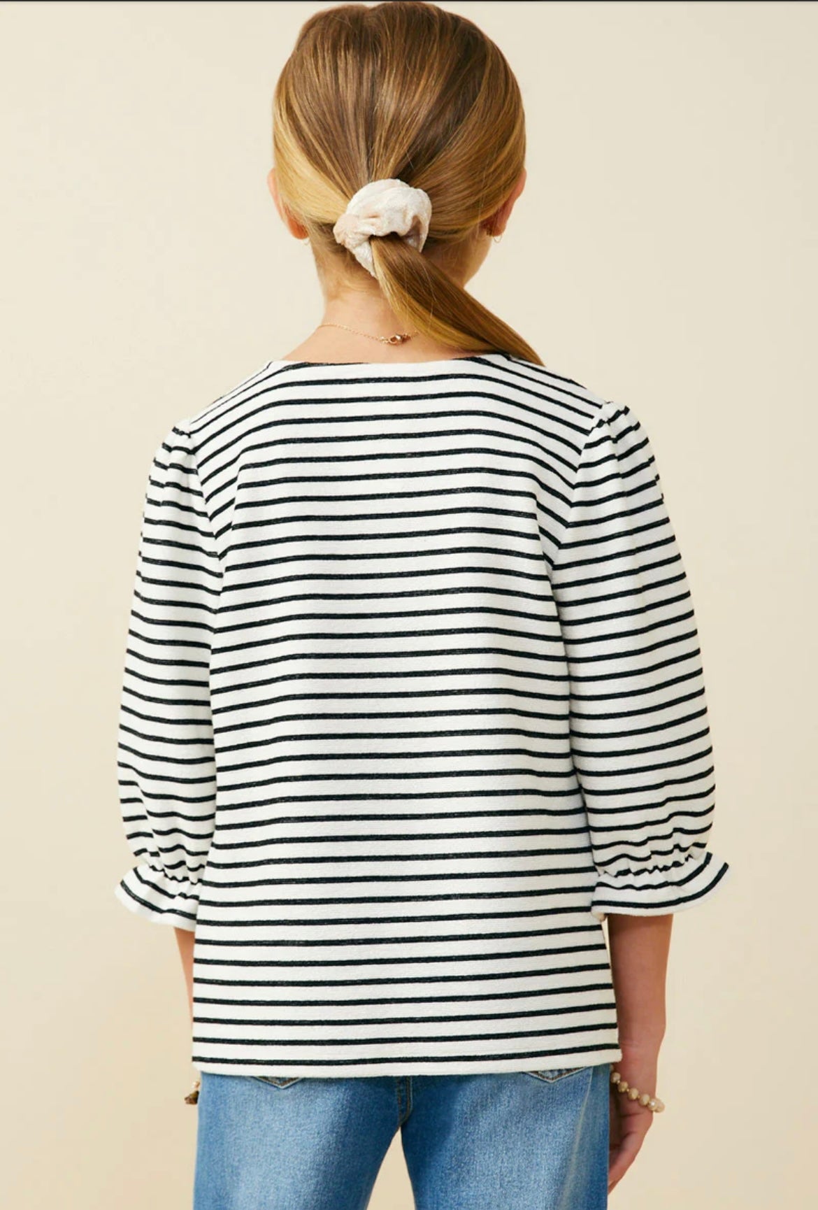 Hayden Girls White with Black Stripes Top