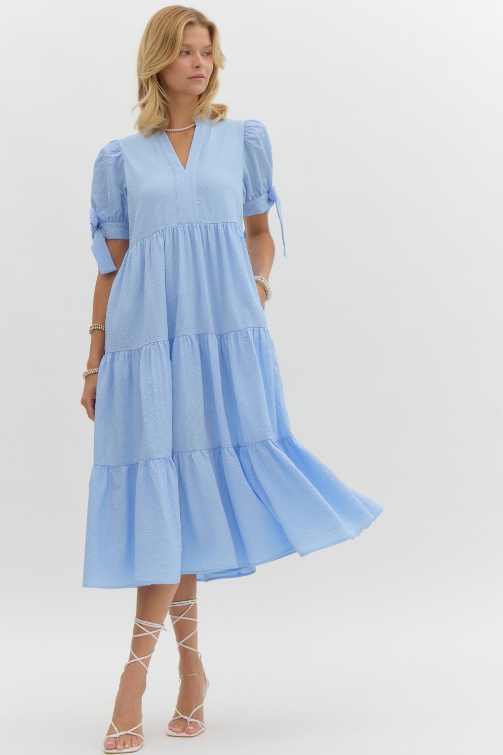 Liza Light Blue Tiered Dress