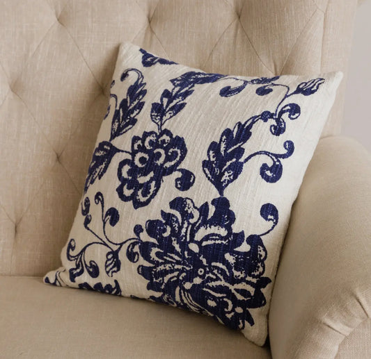 Blue and White Floral Pillow