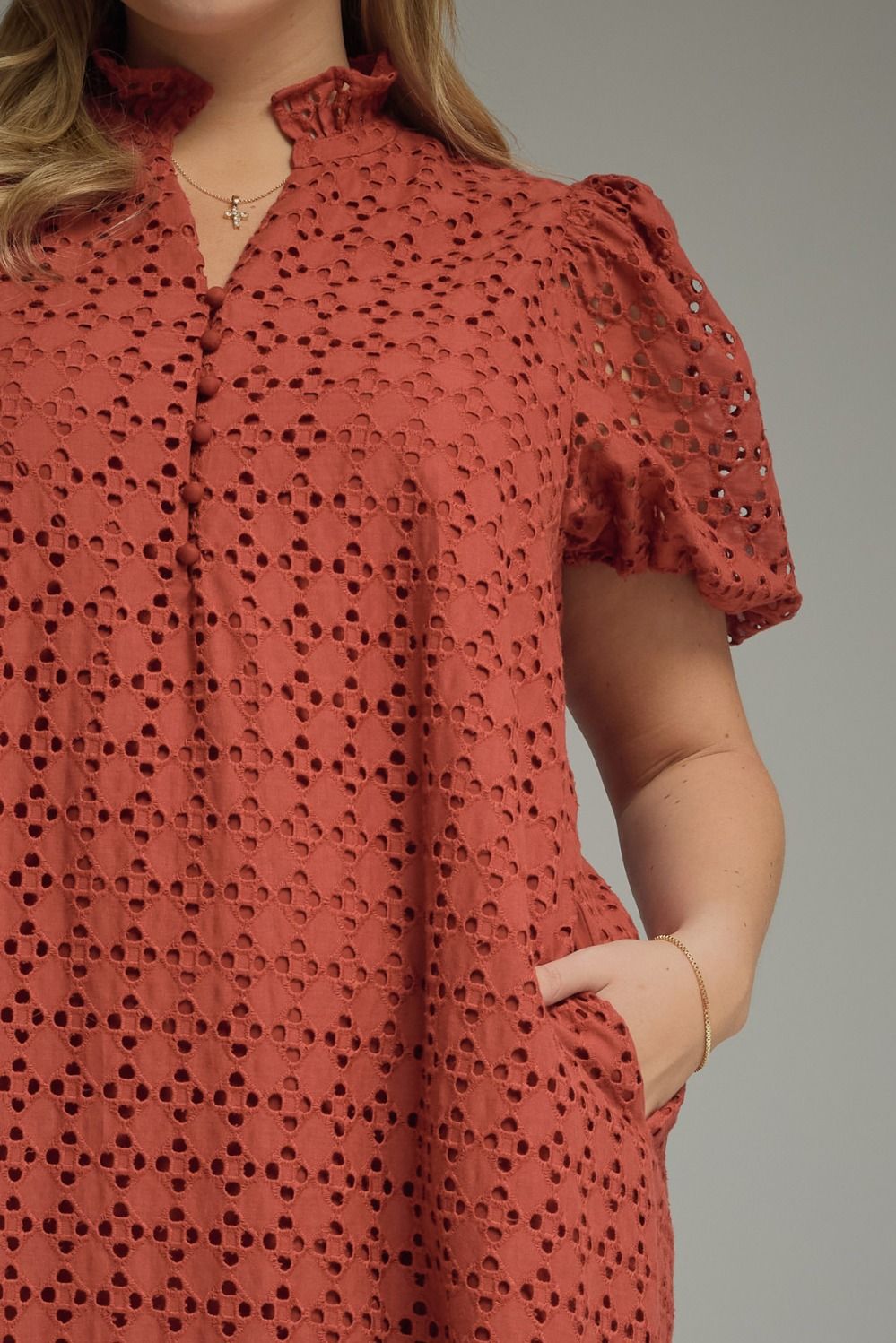 The Dennie Eyelet Rust Plus Size Dress