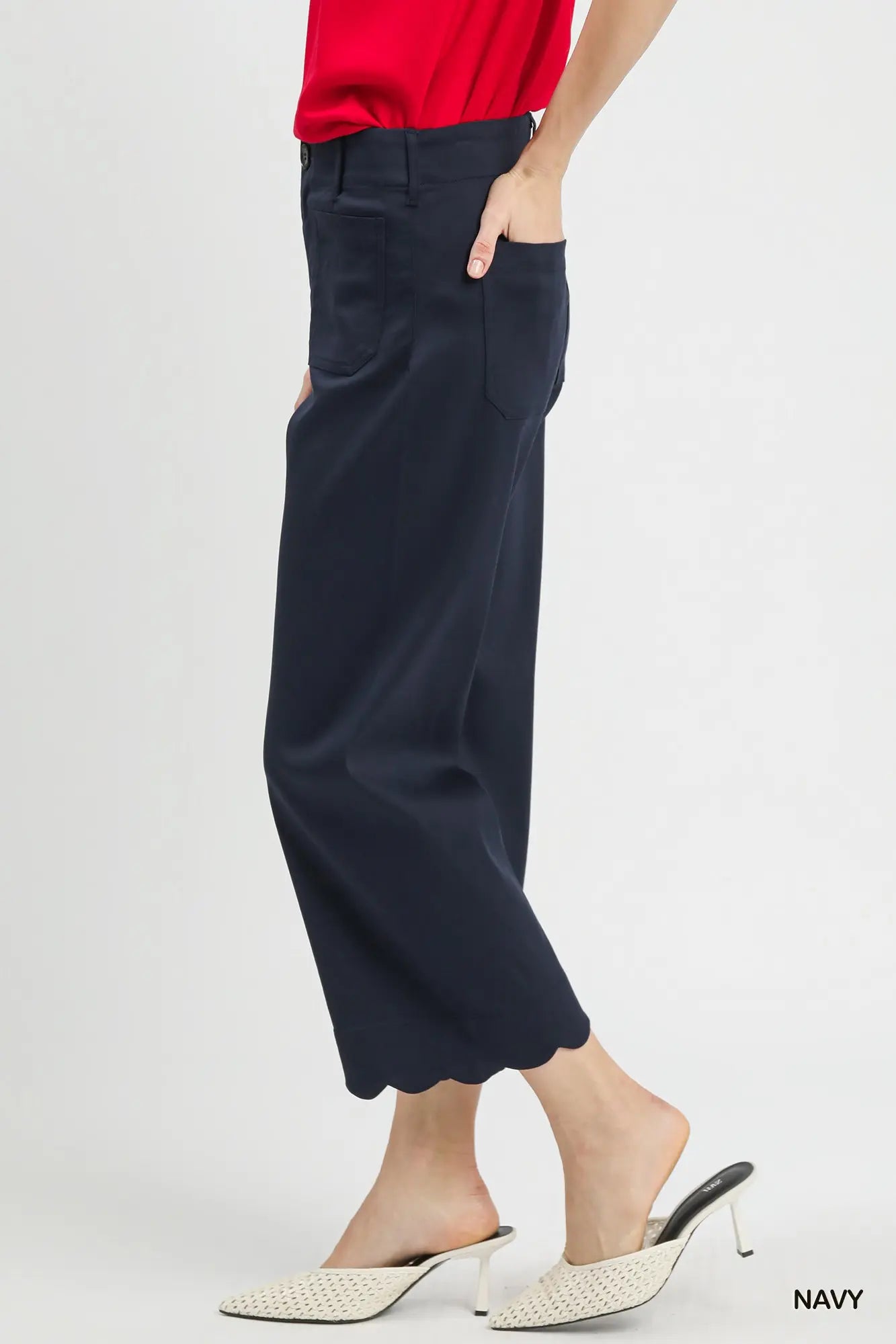 Umgee Scallop Hem Wide Leg Navy Pants