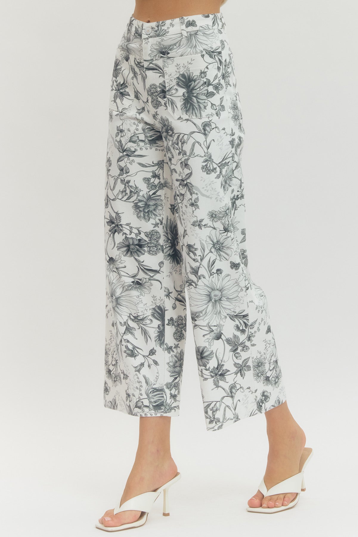 Entro Black Floral Patch Pocket Wide Leg Pants