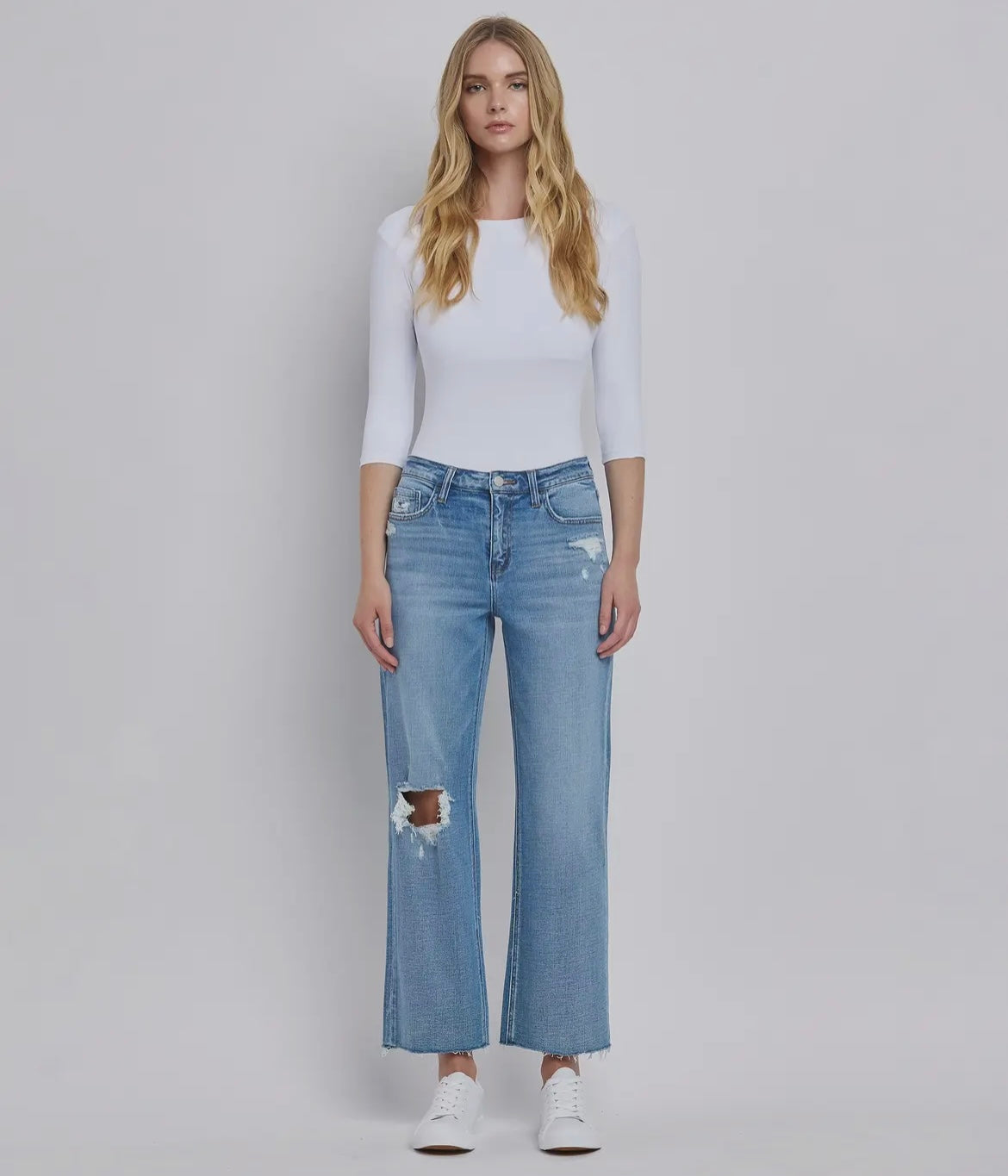 Flying Monkey High Rise Slim Wide Distressed Jeans