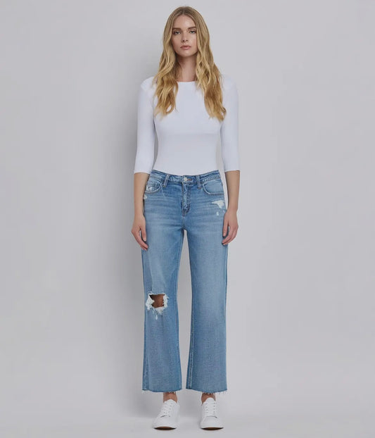 Flying Monkey High Rise Slim Wide Distressed Jeans